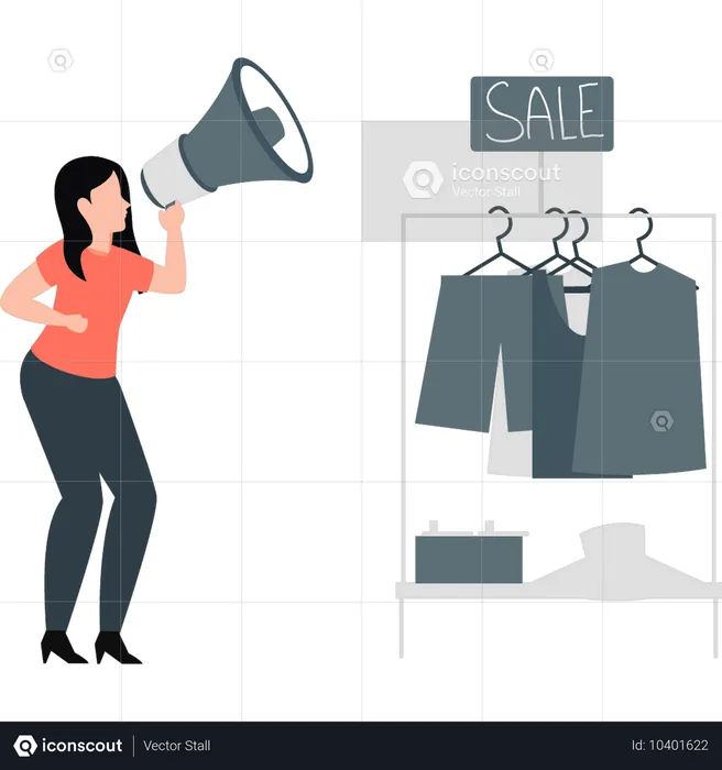 Girl marketing clothes for sale  Illustration