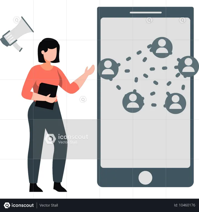 Girl marketing mobile digital networking  Illustration