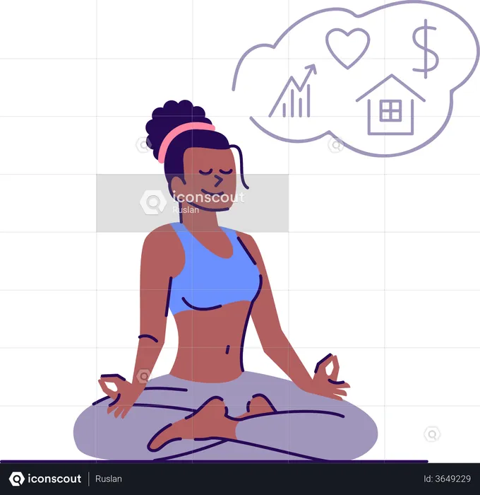Girl meditates and attracts dreams  Illustration