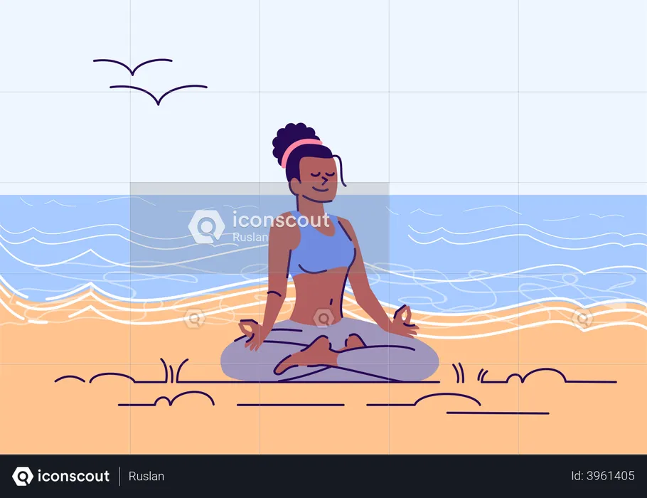 Girl meditating in lotus position  Illustration
