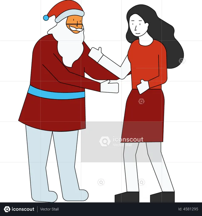 Girl meeting Santa Claus  Illustration
