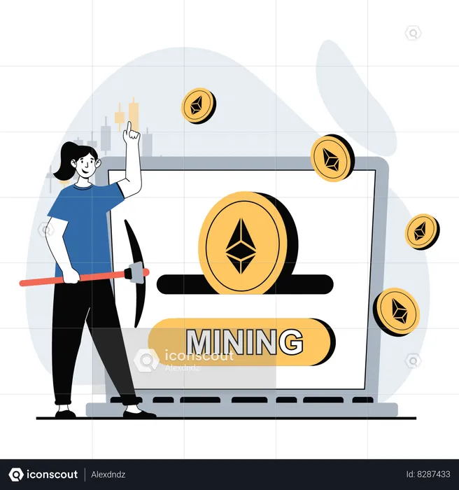 Girl mining crypto online  Illustration