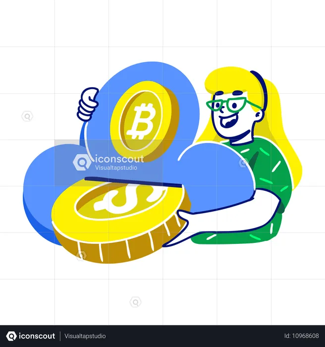 Girl Mining on Crypto Cloud  Illustration