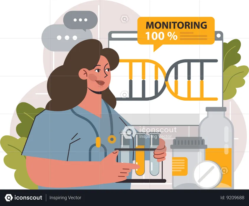 Girl monitoring dna research  Illustration