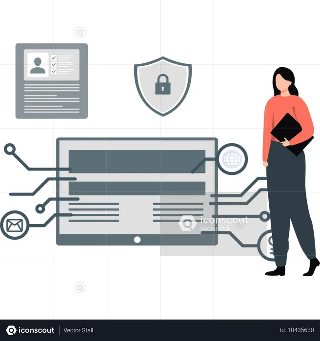 Girl monitoring web security  Illustration