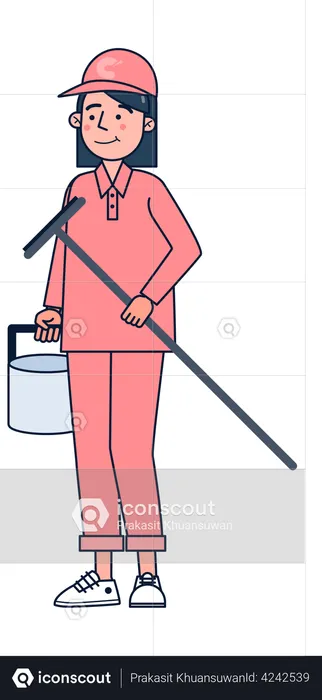 Girl mopping the floor  Illustration