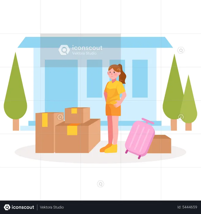 Girl Moving to New Home  Illustration