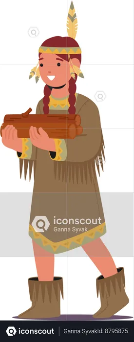 Girl Native American Carrying Woods  Illustration