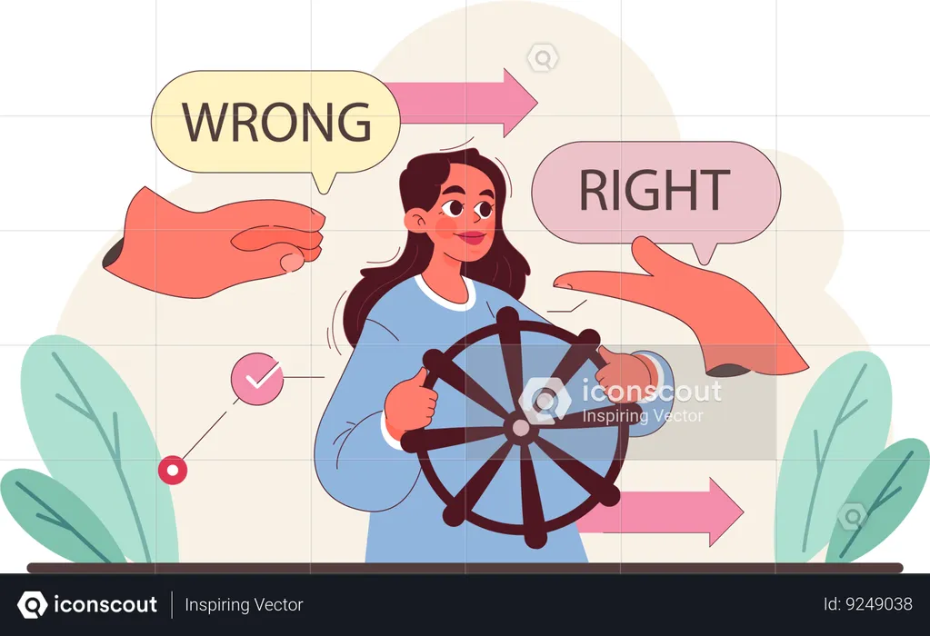 Girl navigates right and wrong with moral compass  Illustration