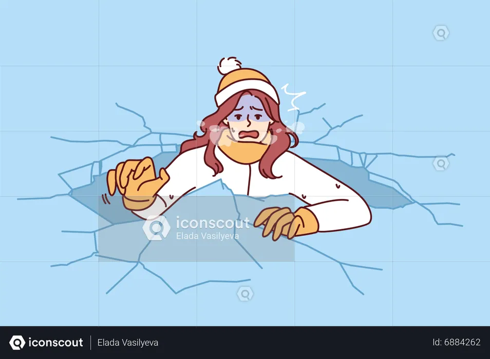 Girl need help in ice lake  Illustration