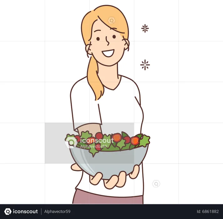 Girl offering vegetable bowl  Illustration