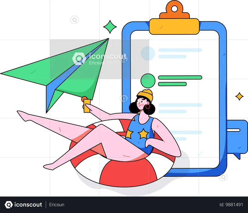 Girl on vacation while thinking about business planning  Illustration