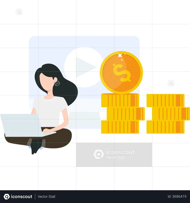 Girl online learning investment strategy  Illustration