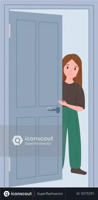Girl Opening Door  Illustration