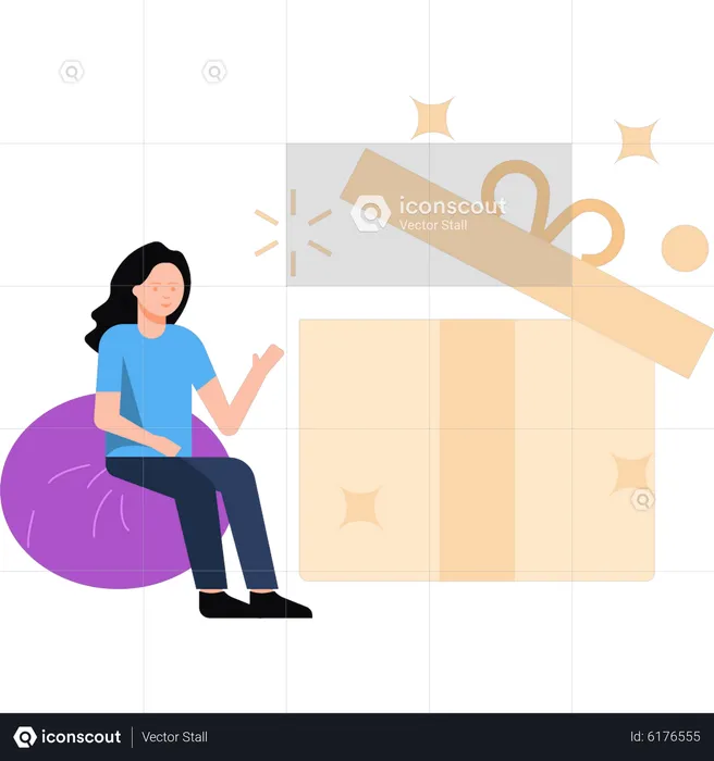 Girl opening gift box  Illustration