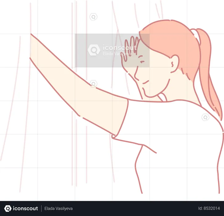 Girl opening window curtains  Illustration