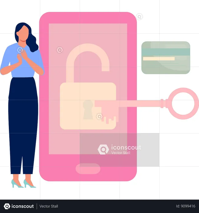 Girl opens mobile lock  Illustration