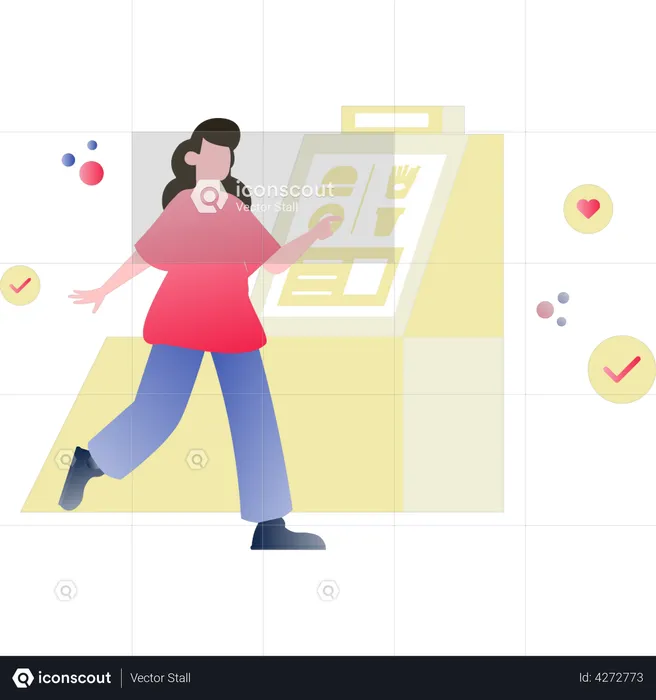 Girl ordering food on a vending machine  Illustration