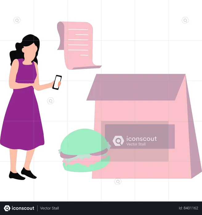 Girl ordering food online  Illustration