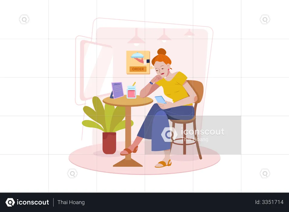 Girl ordering food online  Illustration