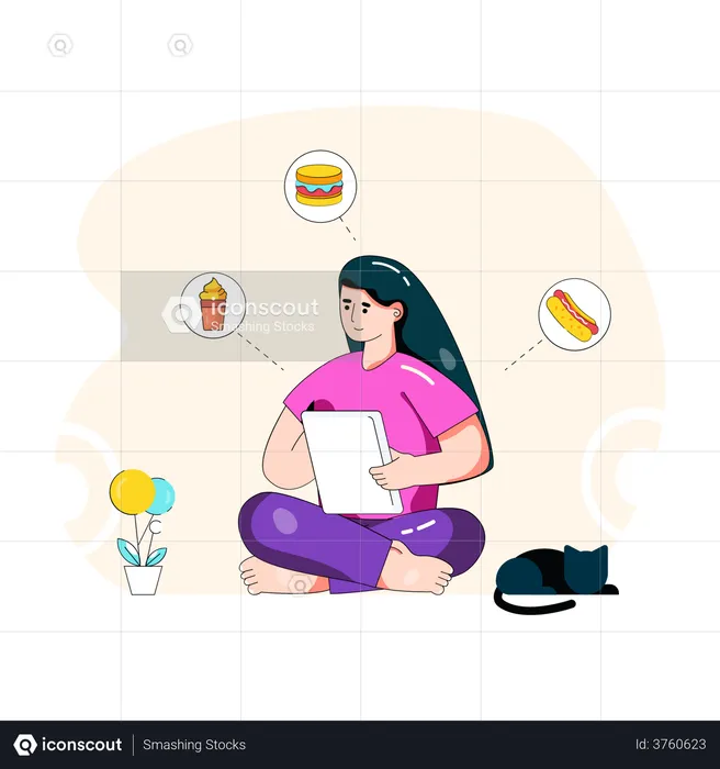 Girl ordering meal online  Illustration