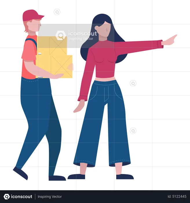 Girl ordering mover to place parcels  Illustration