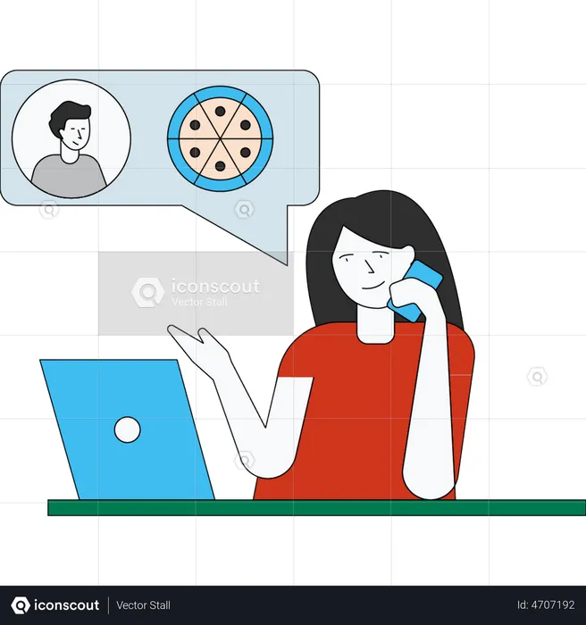 Girl ordering online pizza  Illustration