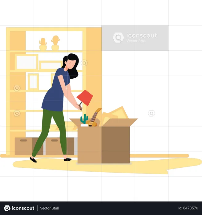 Girl packing goods in carton  Illustration