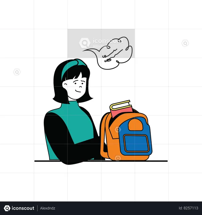 Girl packing his bag for school  Illustration