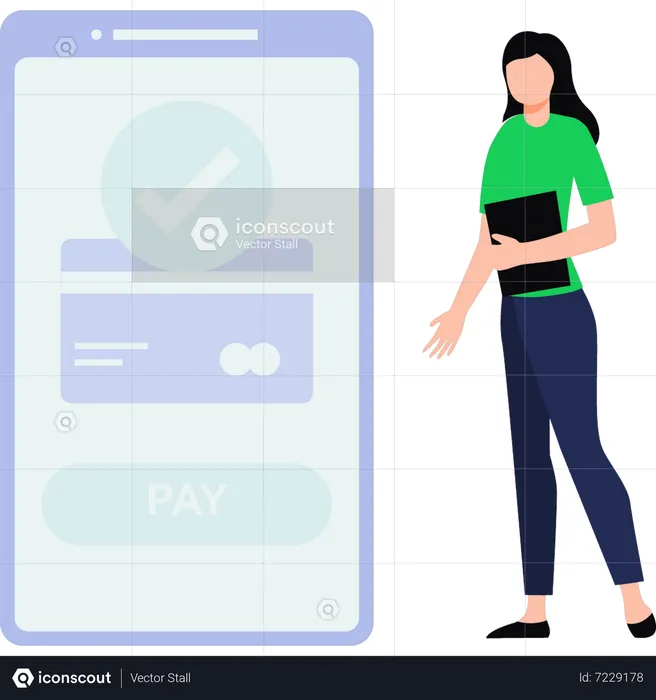 Girl paid bill online  Illustration