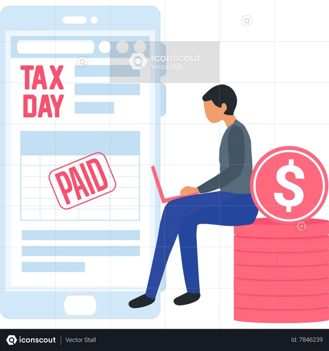 Girl paid tax online on laptop  Illustration