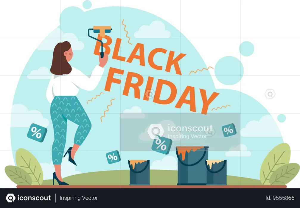 Girl painting black friday text  Illustration