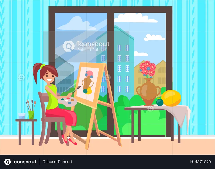 Girl painting on a canvas  Illustration