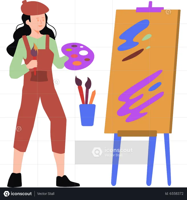 Girl painting on board  Illustration