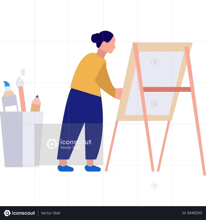 Girl painting on board  Illustration