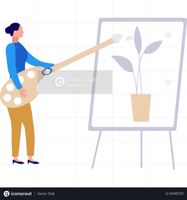 Girl painting plant on board  Illustration