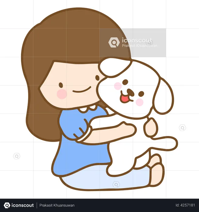 Girl Pampering Dog  Illustration