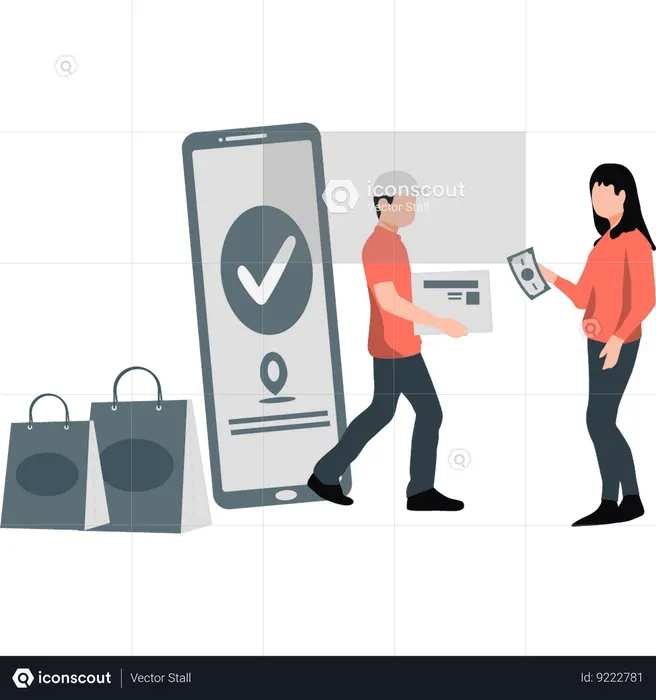 Girl paying bill after online shopping  Illustration