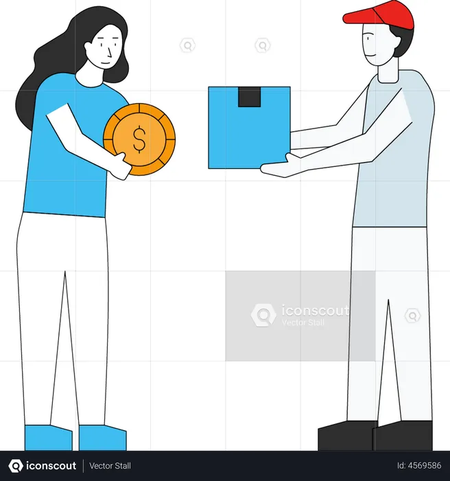 Girl paying cash during delivery  Illustration
