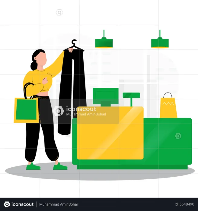 Girl paying cloth amount at cash counter  Illustration