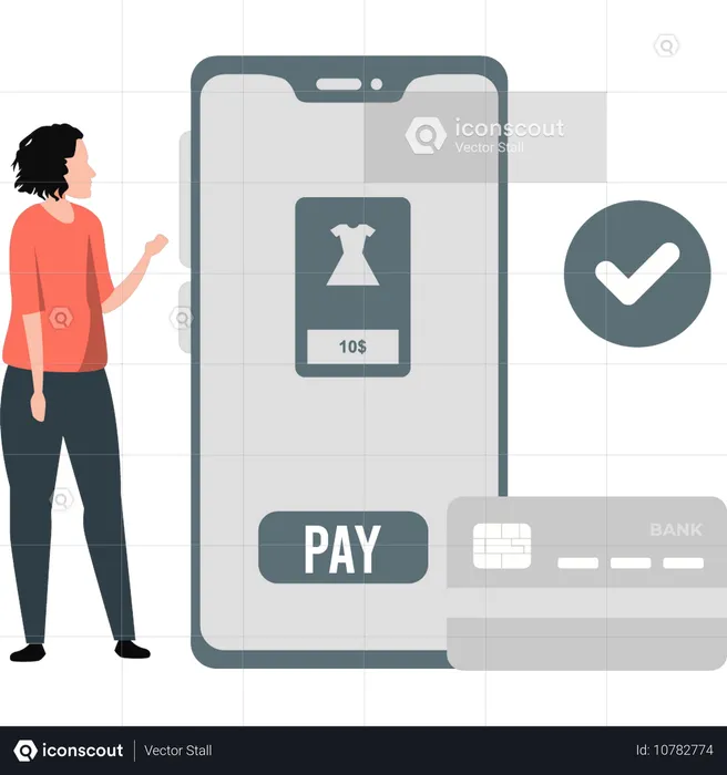 Girl paying cloth payment online  Illustration