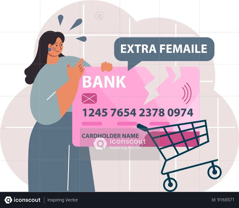 Girl paying extra female shopping tax using credit card  Illustration