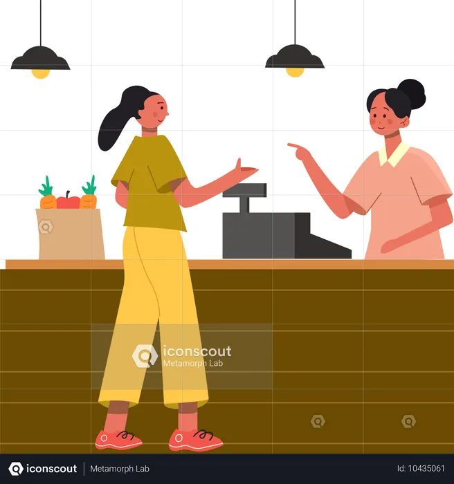 Girl paying for groceries at the bill counter  Illustration