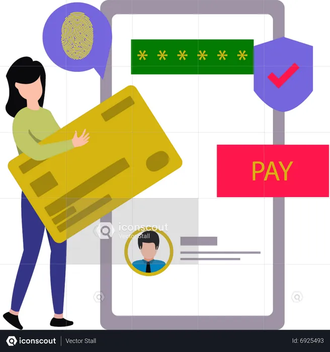 Girl paying online by card  Illustration