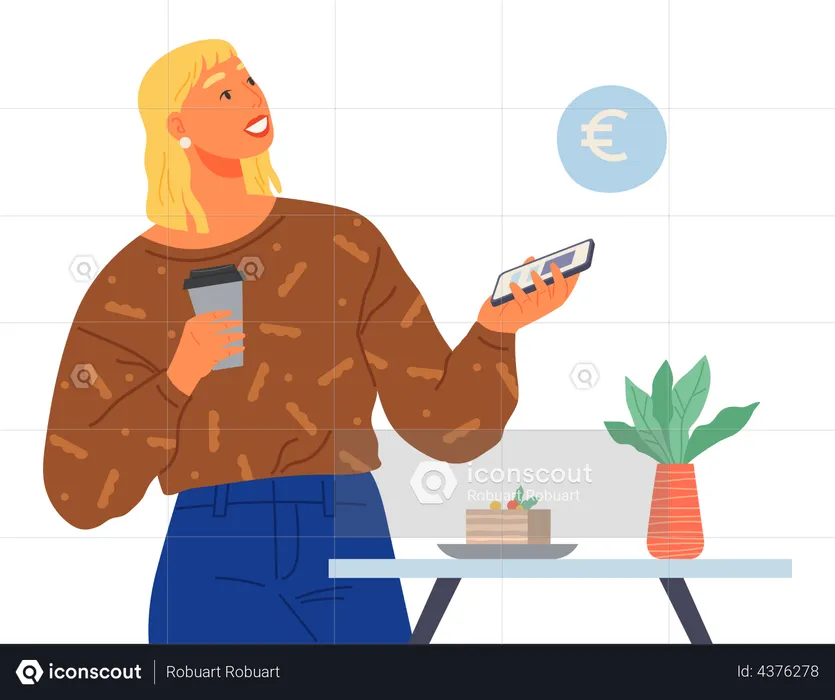 Girl paying via NFC payment technology  Illustration