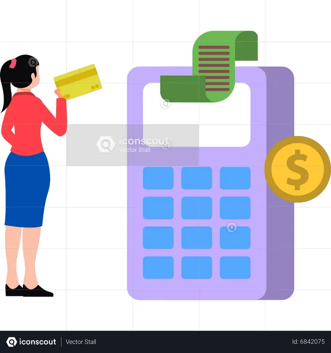 Girl paying with EDC machine  Illustration