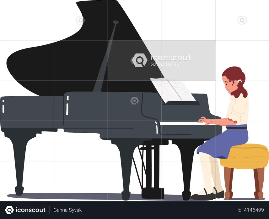 Girl Pianist Playing Piano  Illustration