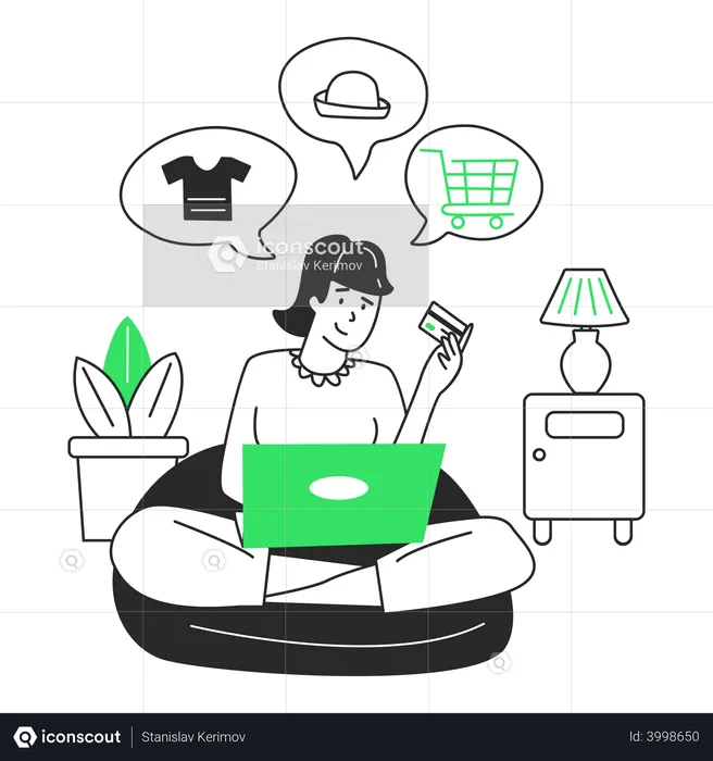 Girl places an order at an online store  Illustration