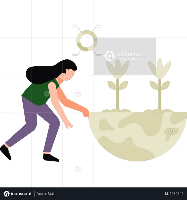 Girl planting  Illustration