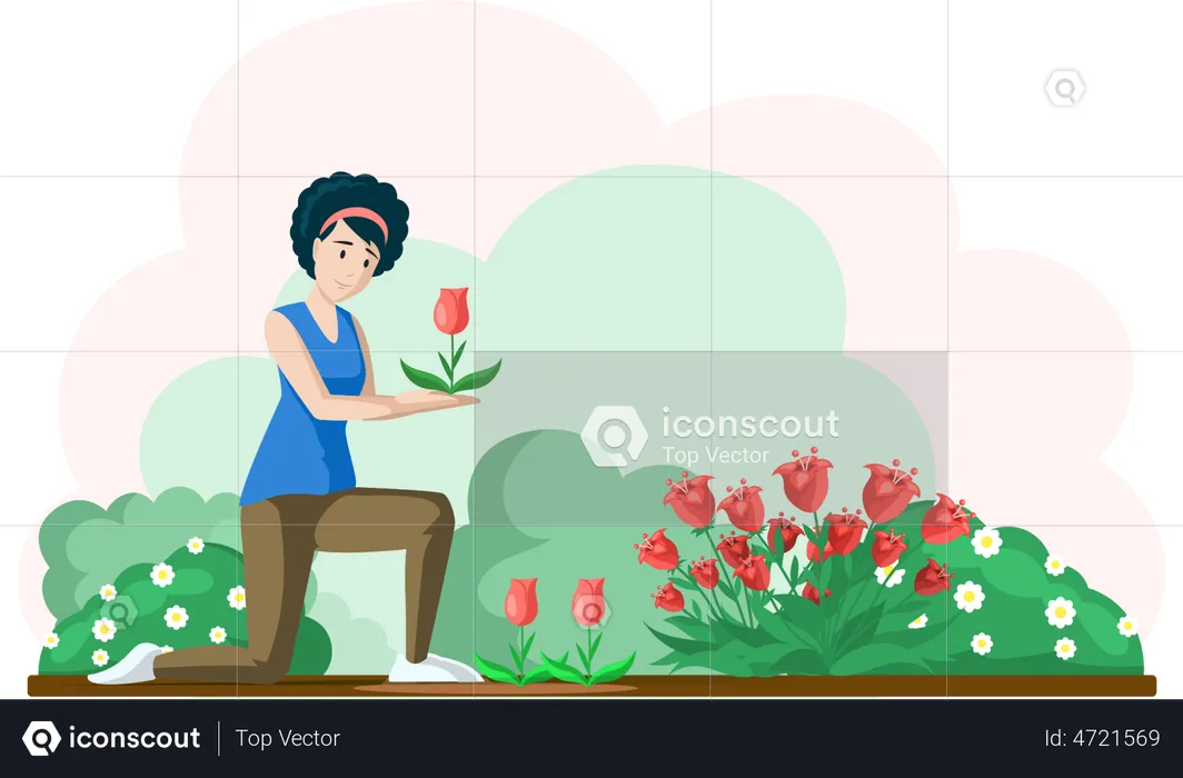 Girl planting flower  Illustration